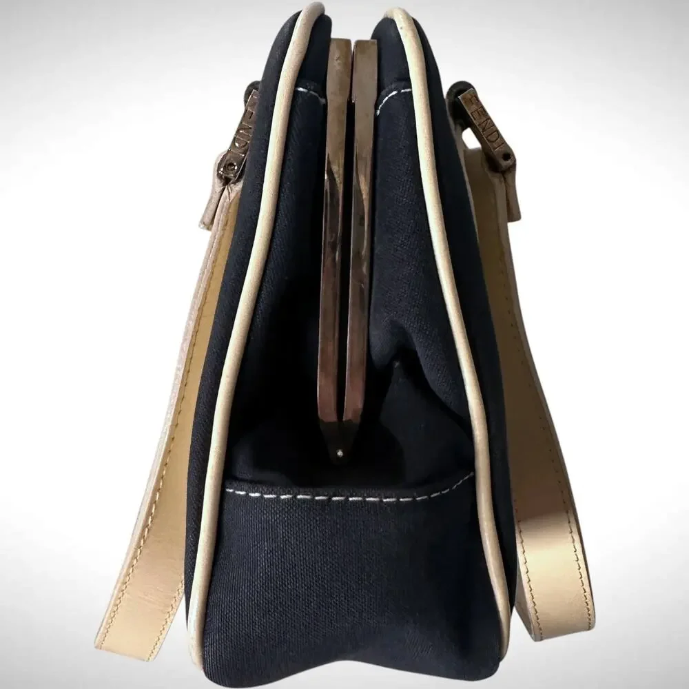 Vintage Fendi‎ Mini Boston Top Handle Bag Navy Blue Satchel Luxury Travel Preppy